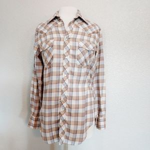 Vintage Ponderosa Brown Plaid Snap Button Down